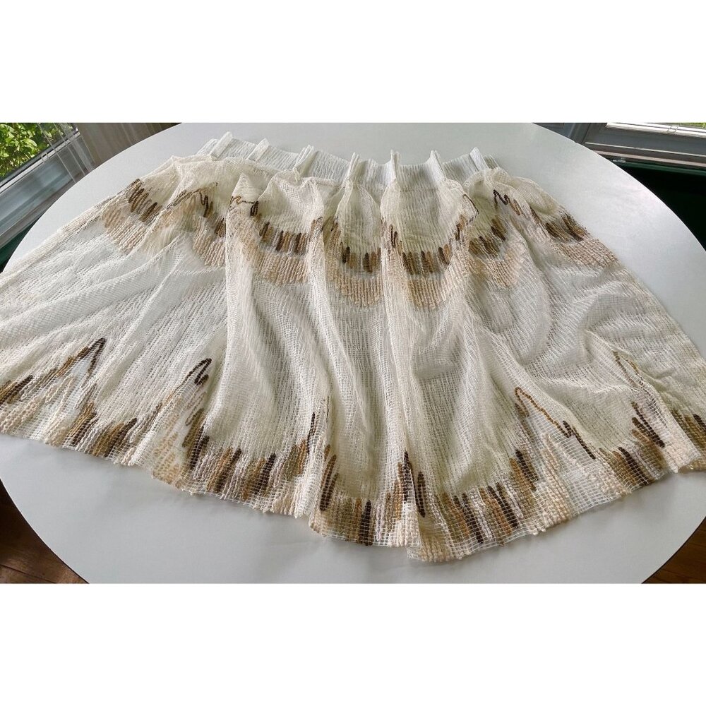 Vintage 1980s curtain, beige, brown wavy ombre, short single pleated panel